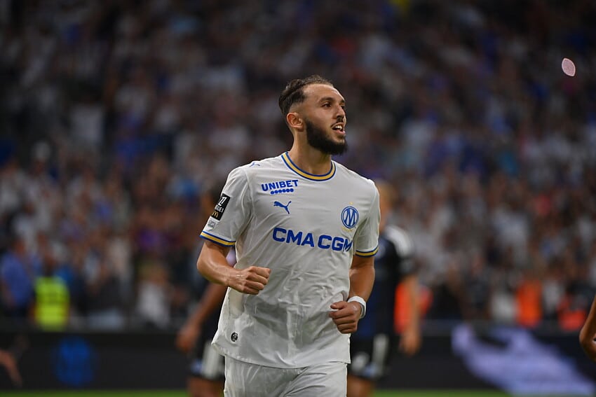 Amine Gouiri lors d'OM - RC Strasbourg