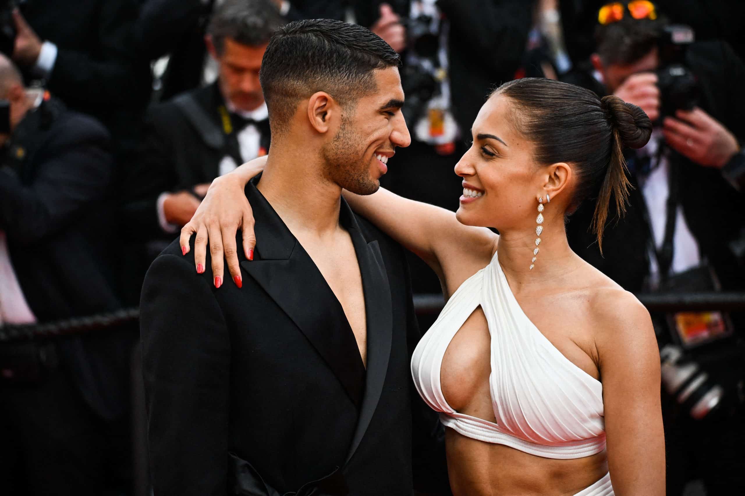 Achraf Hakimi et Hiba Abouk, un an avant leur séparation, en 2022.