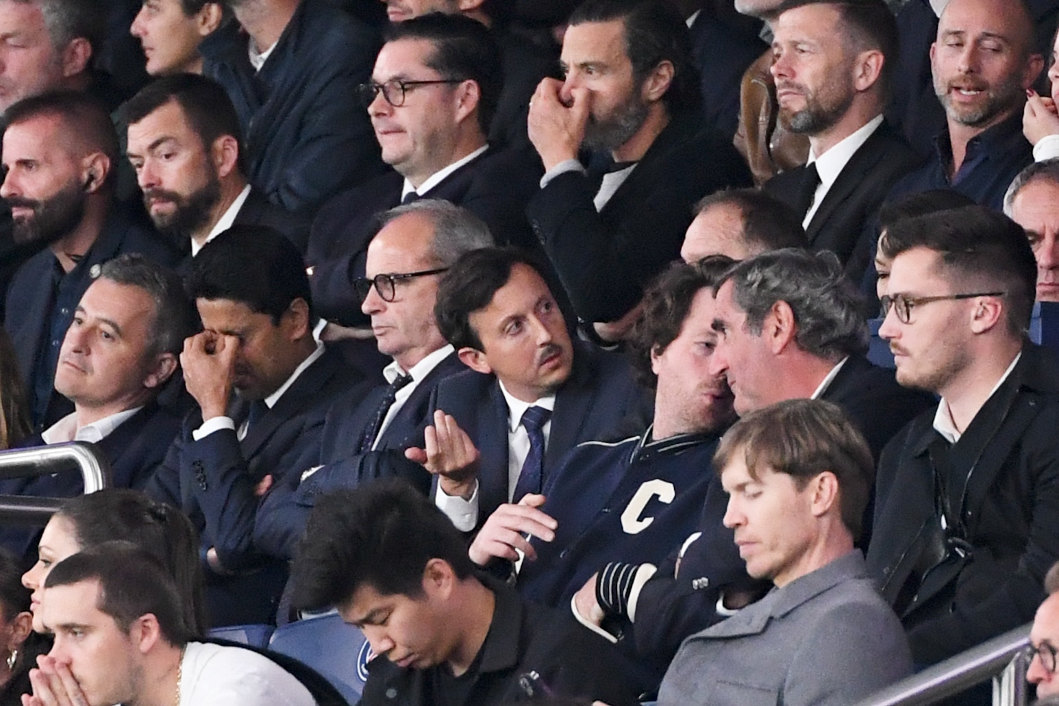 Nasser al-Khelaïfi, Luis Campos et Pablo Longoria lors d'un PSG-OM.