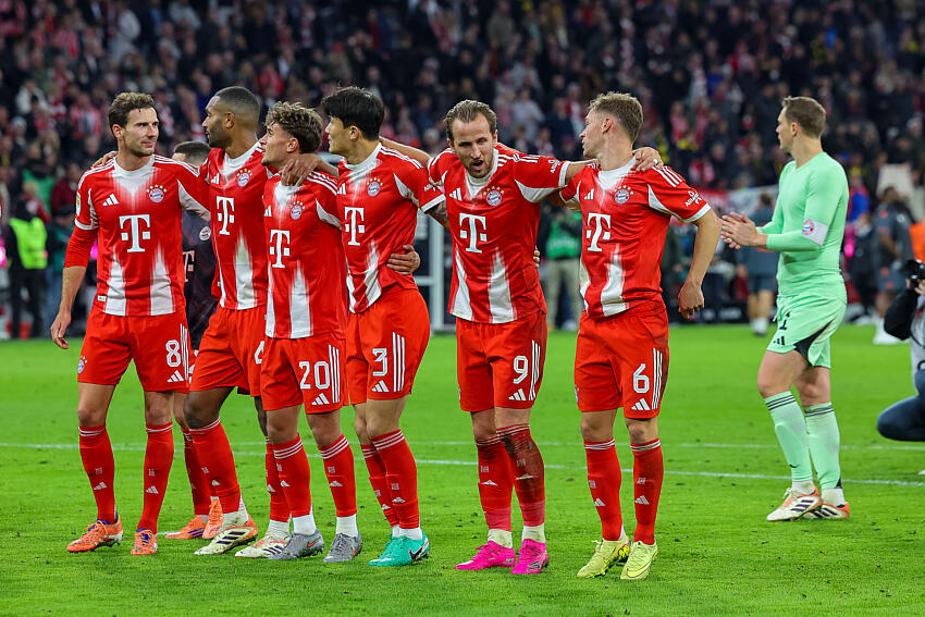 Harry Kane au milieu de ses coéquipiers du Bayern Munich.