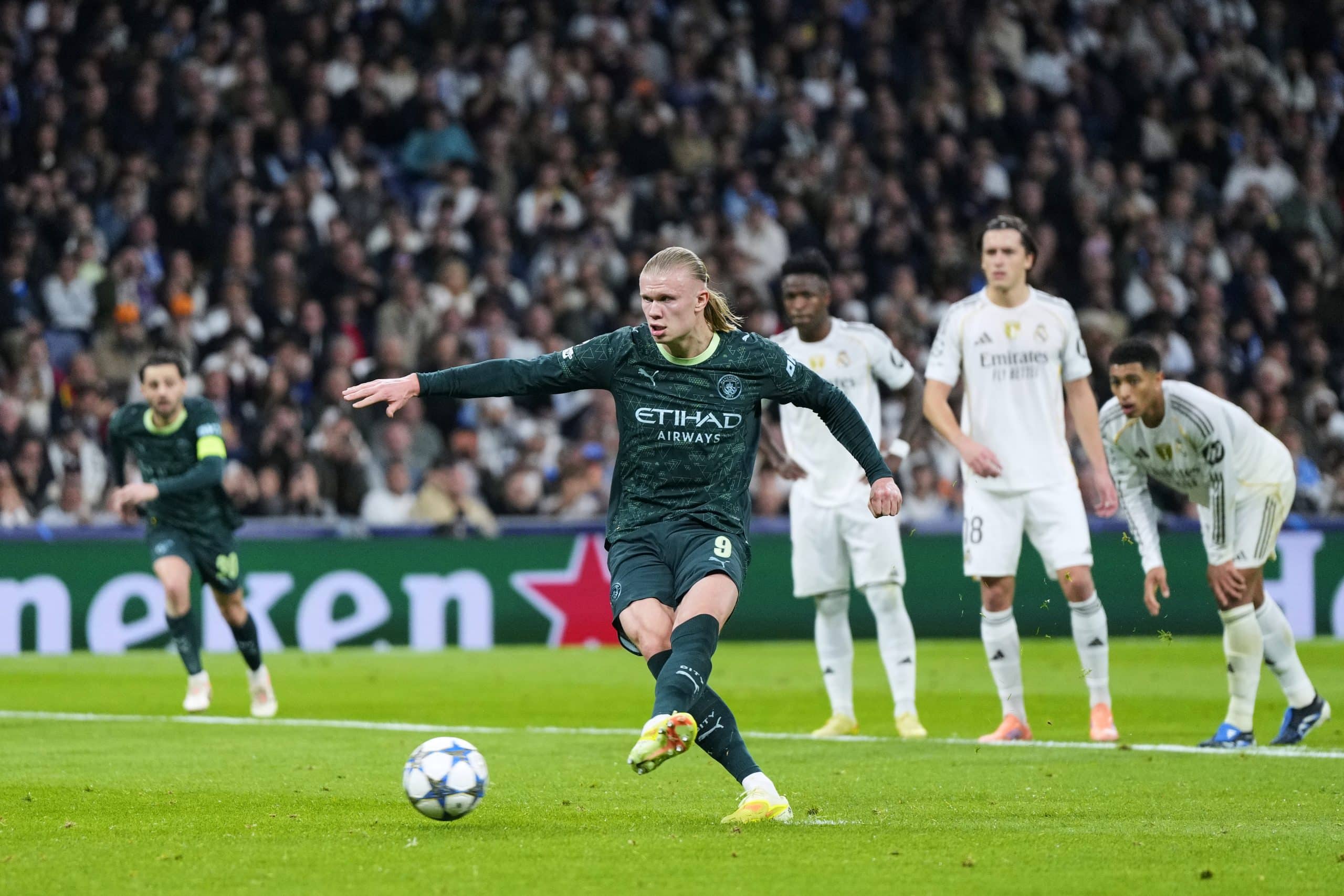 Le pénalty transformé par Erling Haaland lors du match entre le Real Madrid et Manchester City.