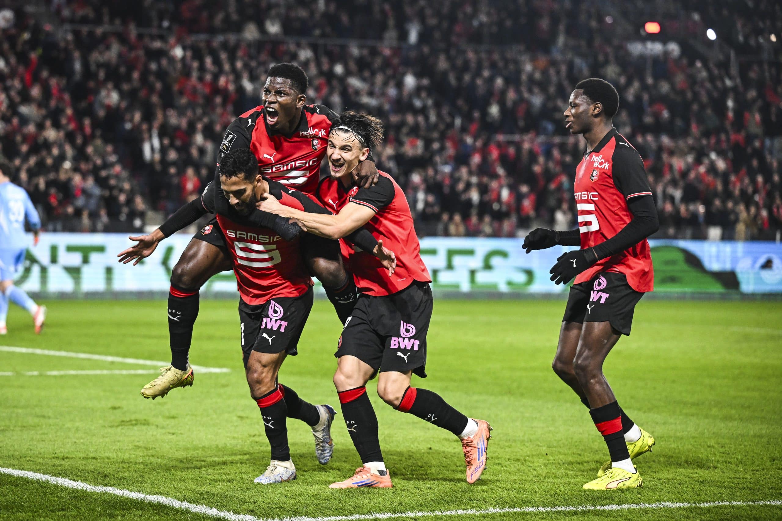 La joie des Rennais après le deuxième but face à Brest.