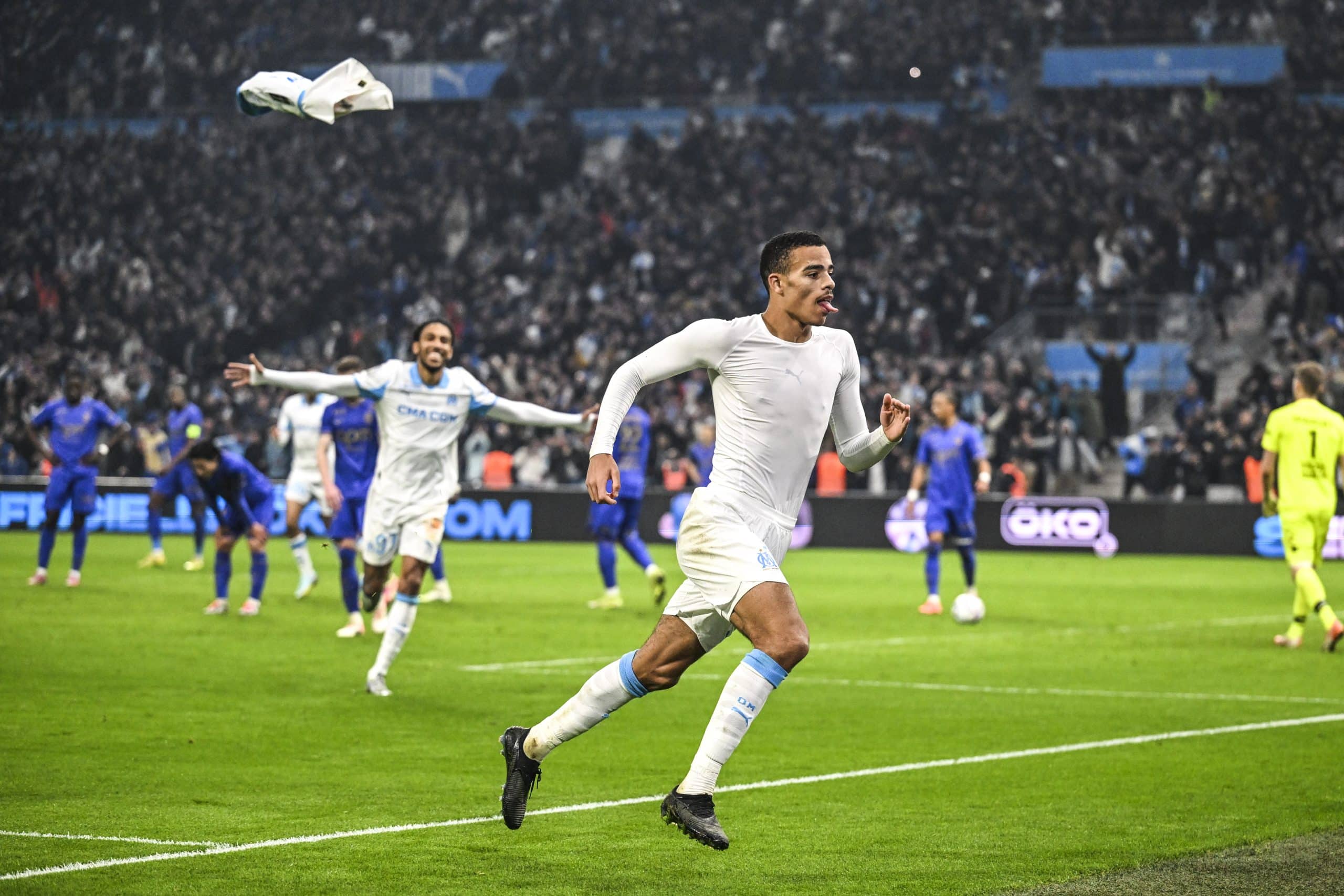 La joie de Mason Greenwood après son but contre Monaco.