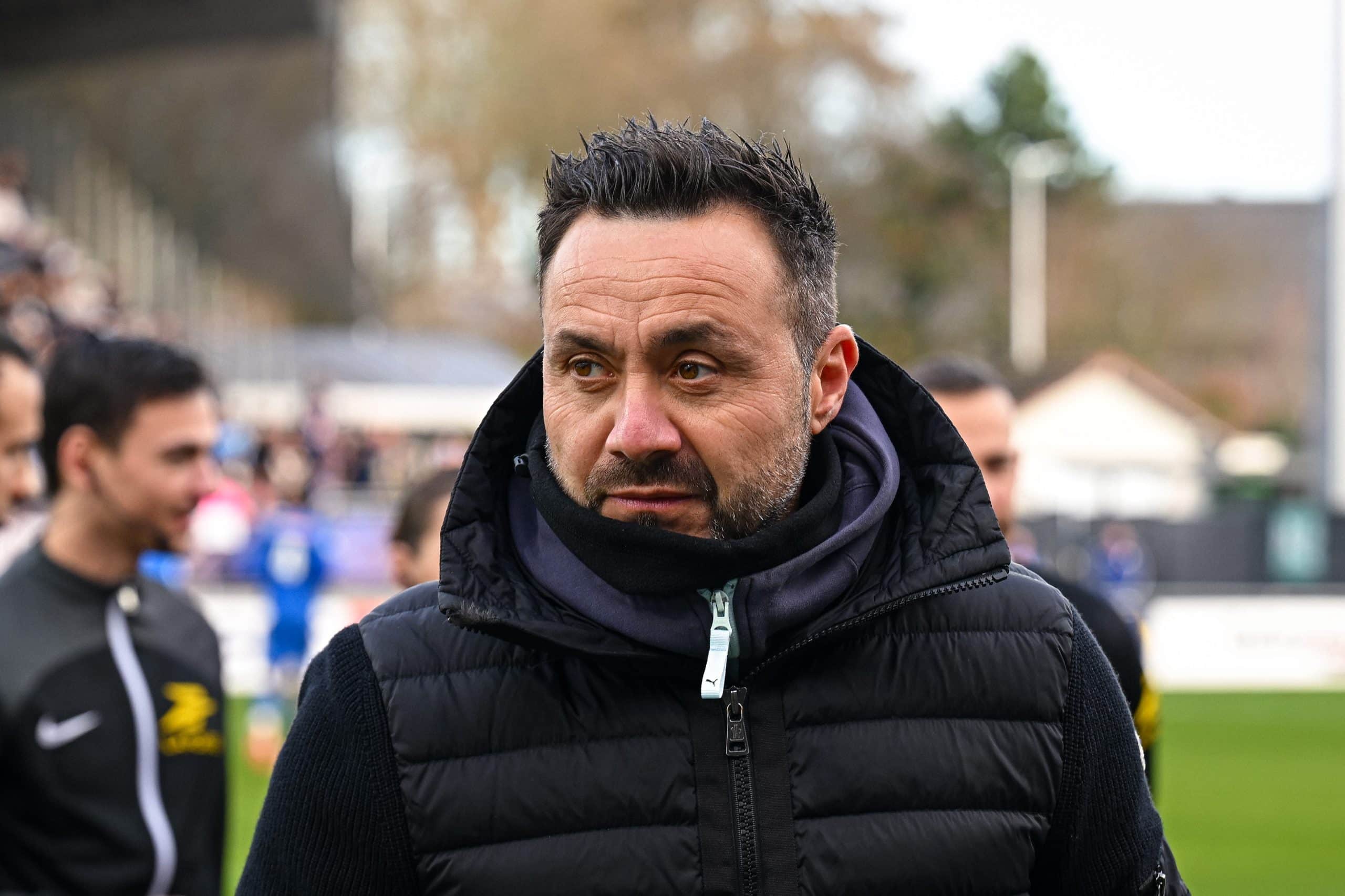 L'entraîneur de l'OM, Roberto De Zerbi, lors du match de Coupe de France contre Bourg-Péronnas.