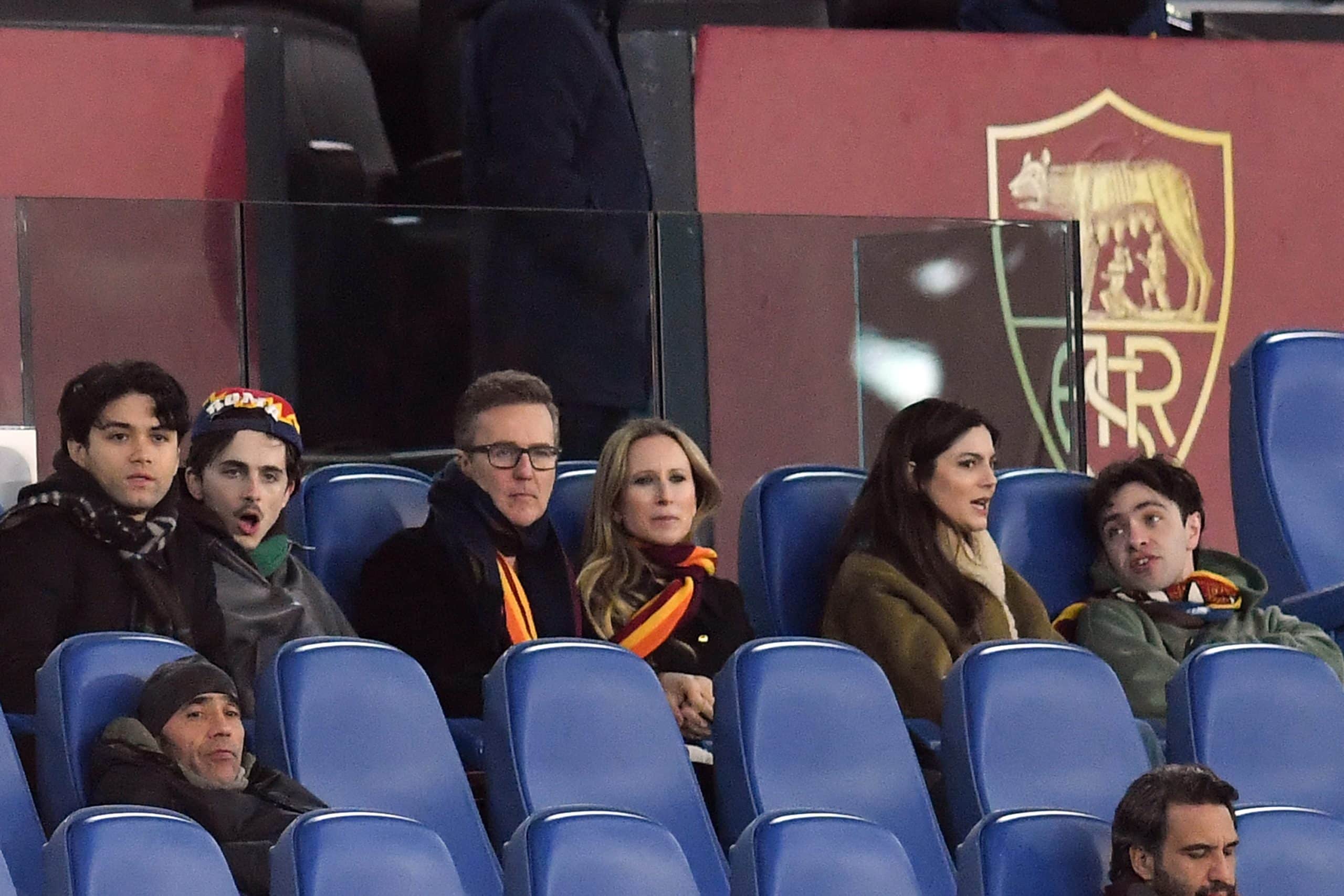 Timothée Chalamet assistant à un match de l'AS Roma.
