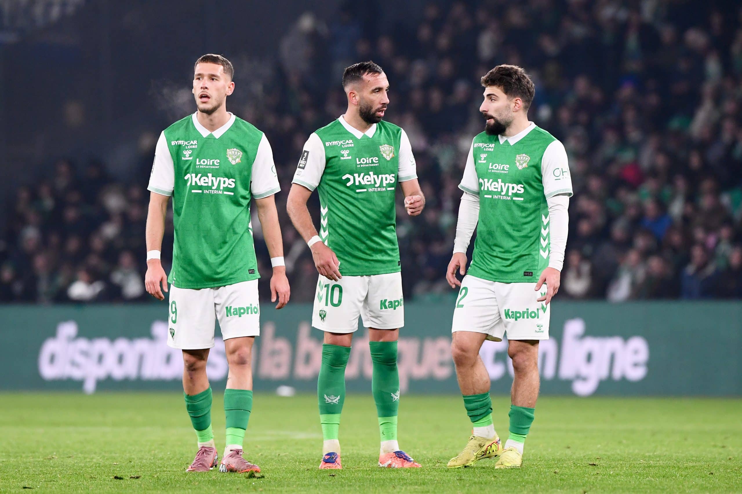 Lucas Stassin, Florian Tardieu et Zuriko Davitashvili lors du match entre l'ASSE et Bastia.