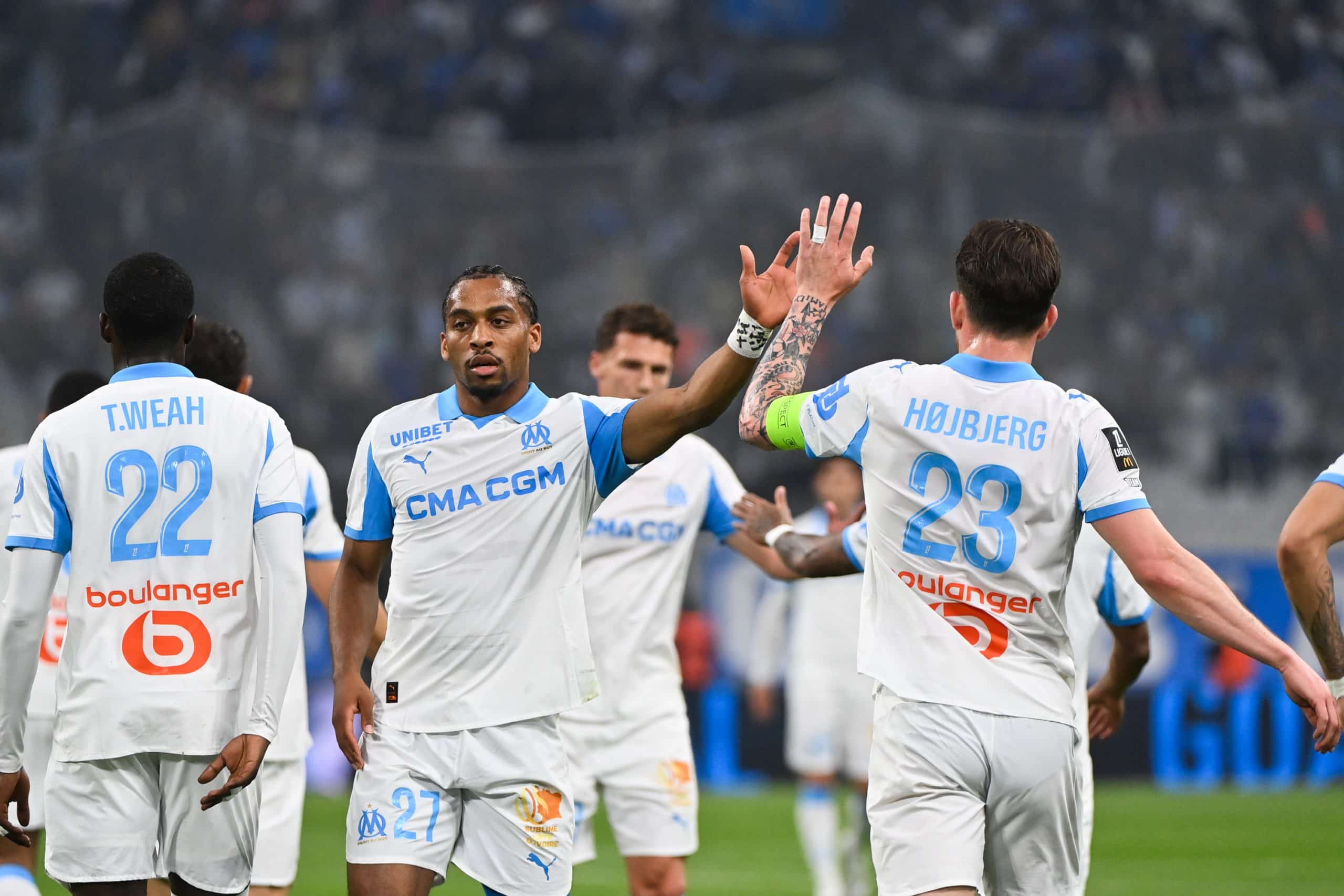 Quinten Timber et Pierre-Emile Hojbjerg sous le maillot de l'OM
