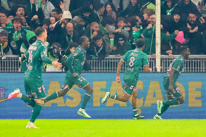 La joie d'Augustine Boakye après son but lors d'ASSE - FC Nantes