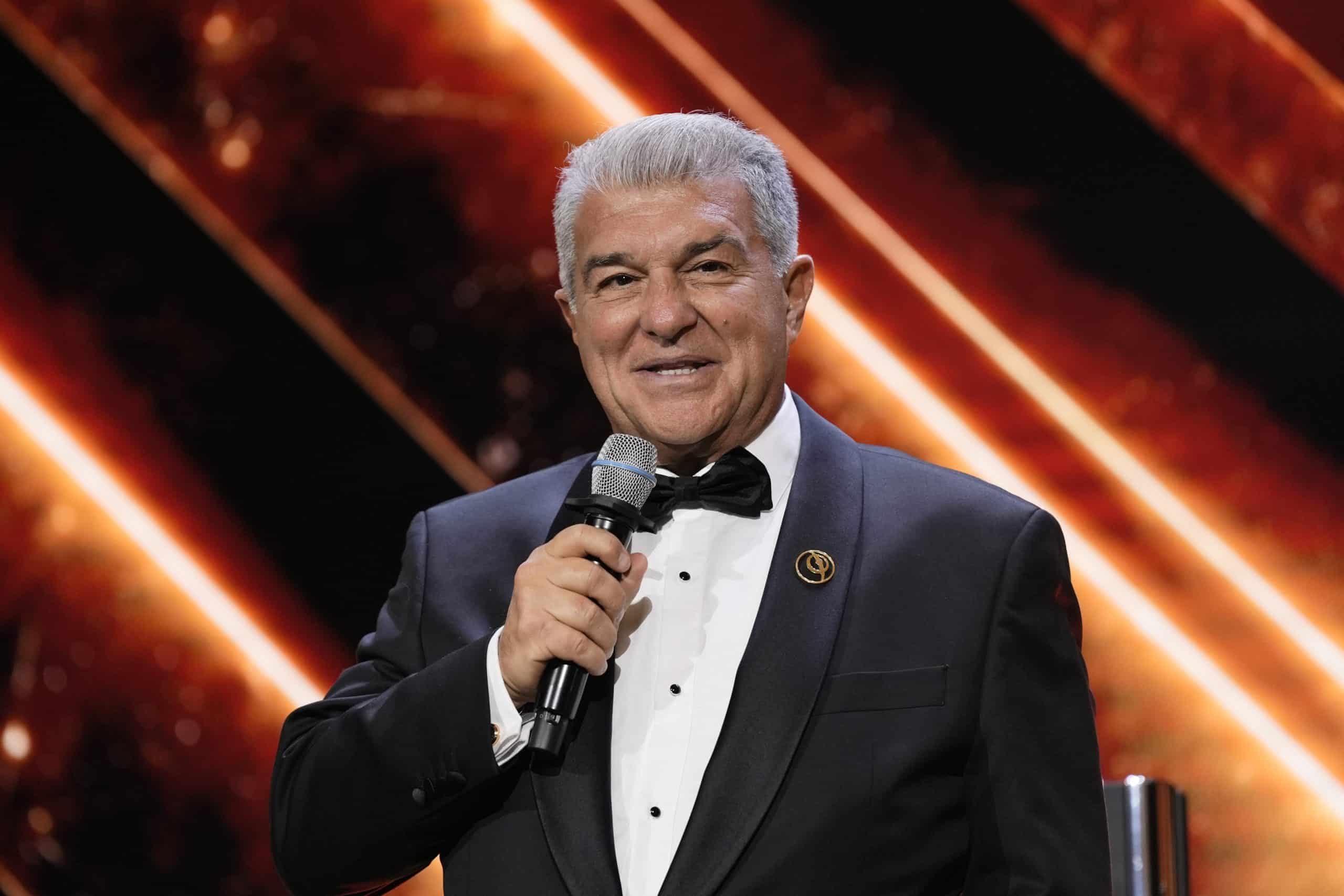 Le président du FC Barcelone, Joan Laporta, lors des Globe Soccer Awards.