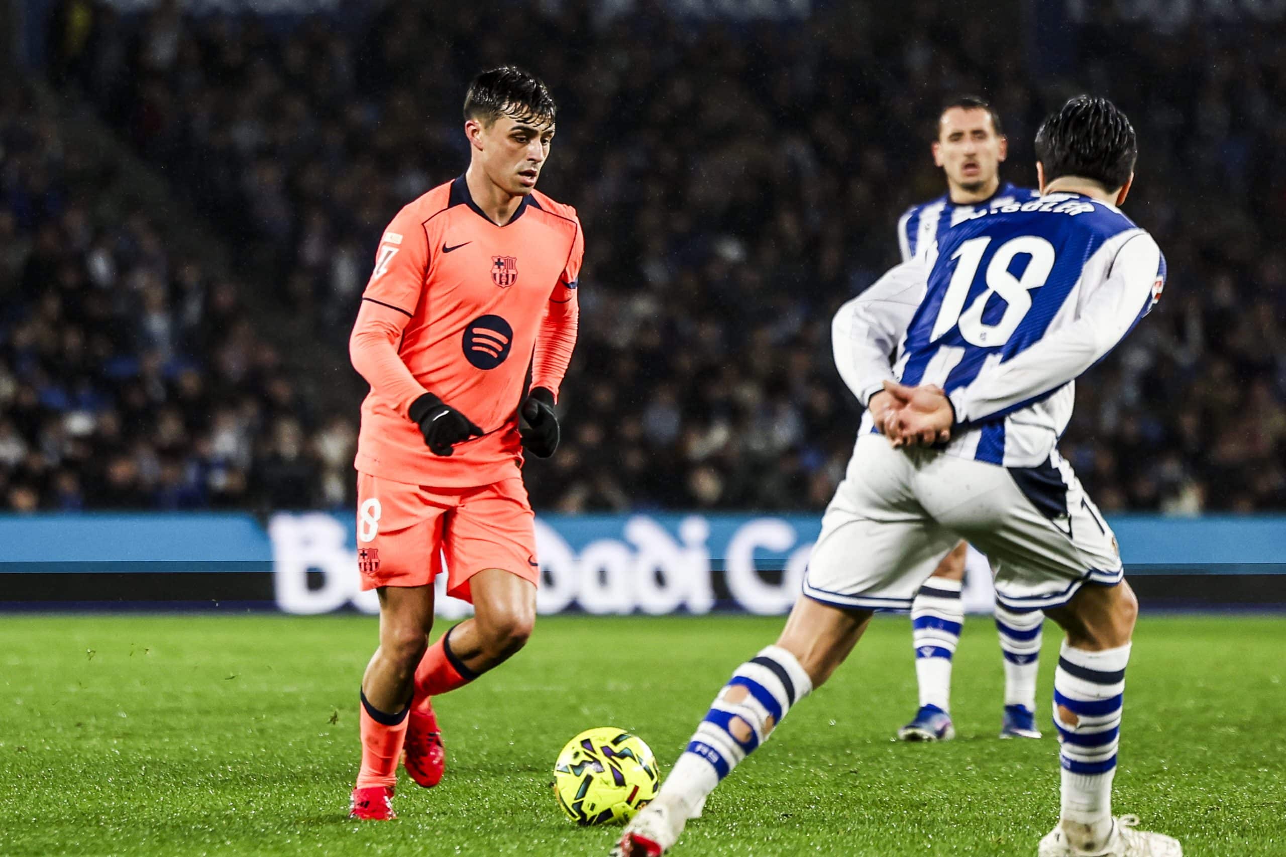 Pedri en action lors de Real Sociedad-FC Barcelone.