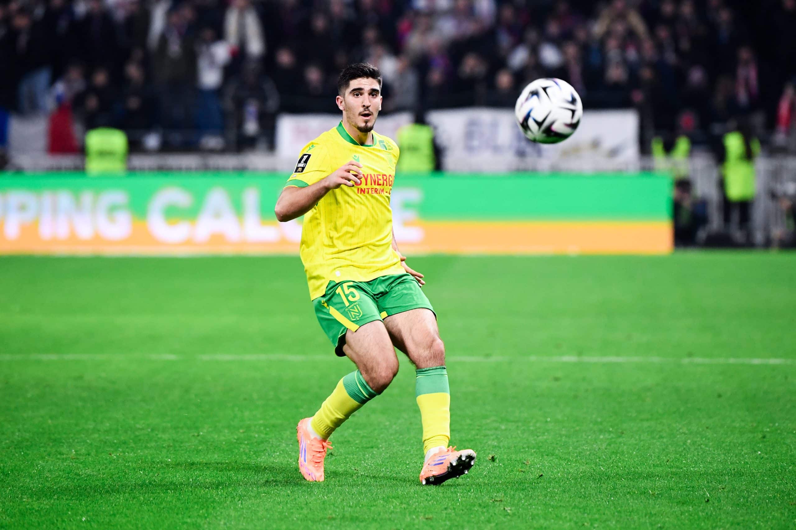 Mayckel Lahdo lors du match du FC Nantes à Lyon.
