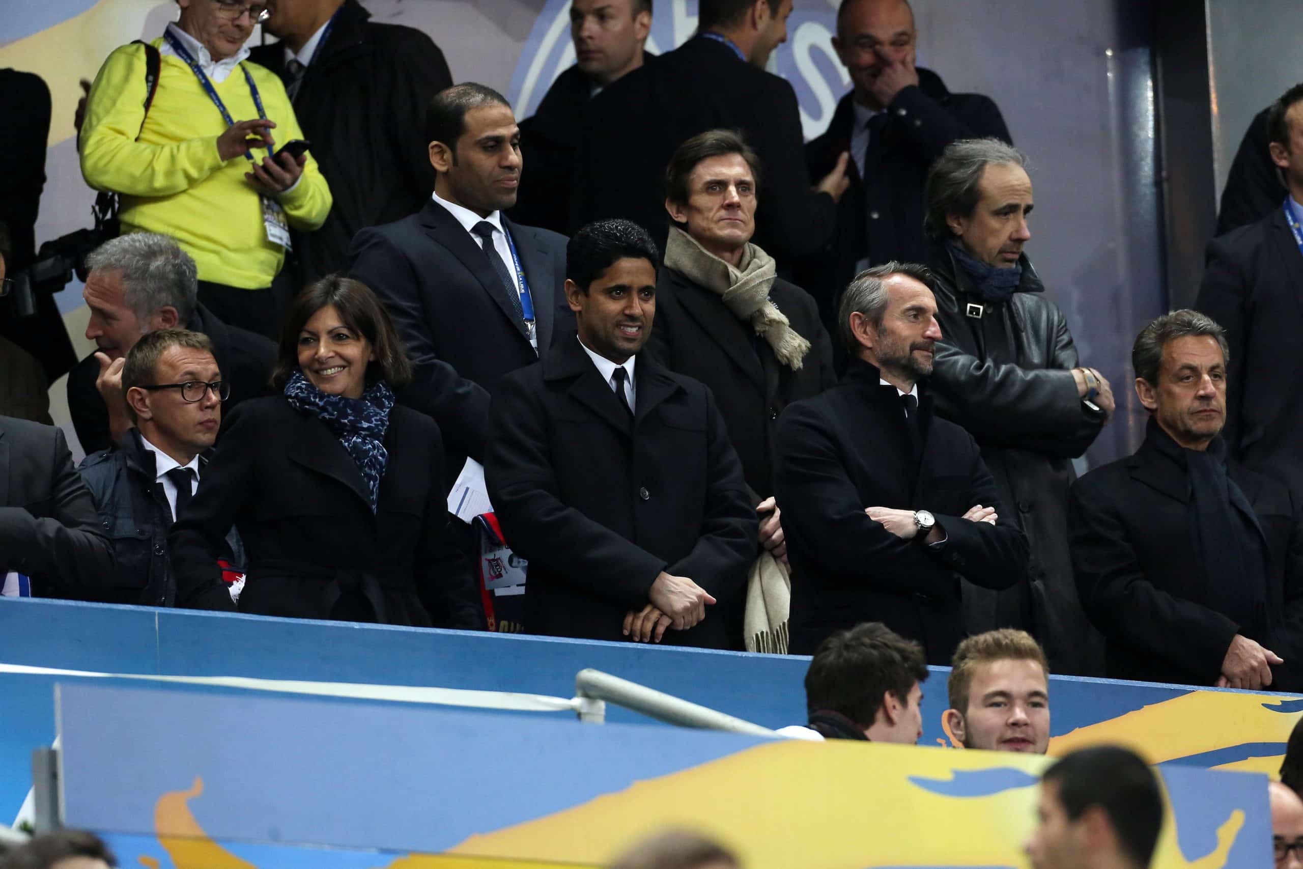 La maire de Paris, Anne Hidalgo, aux côtés du président du PSG, Nasser al-Khelaïfi.
