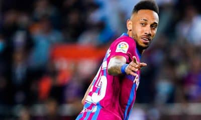 L'attaquant Pierre-Emerick Aubameyang lorsqu'il évoluait au FC Barcelone.