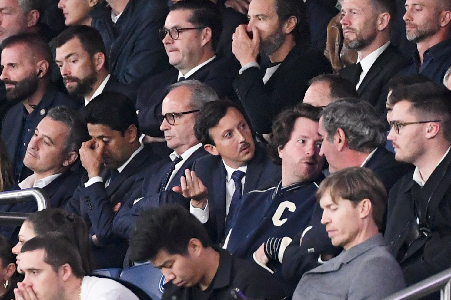Nasser al-Khelaifi et Pablo Longoria au Parc des Princes lors d'un PSG-OM en septembre 2023.