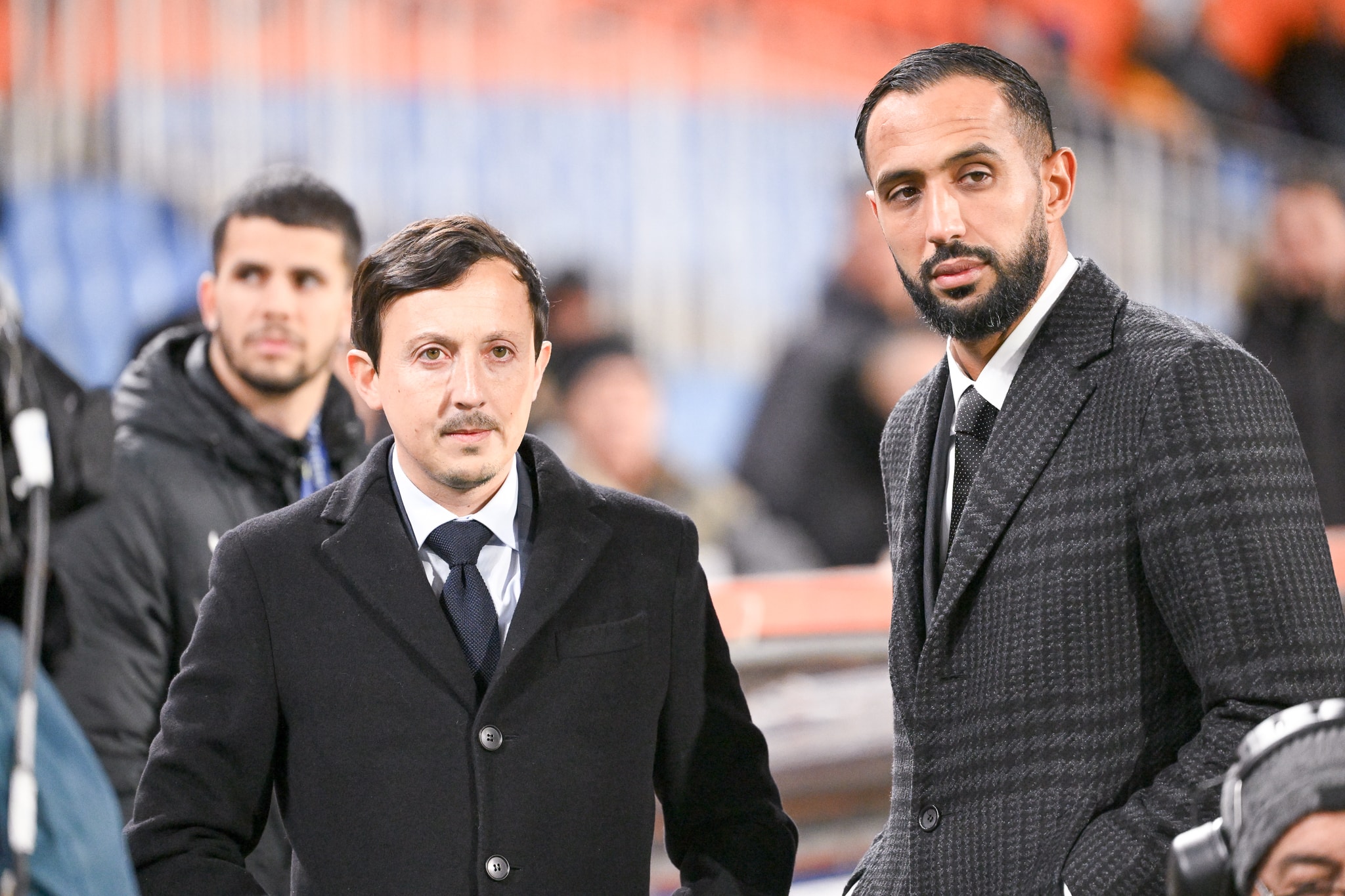 Le président de l'OM, Pablo Longoria, avec son directeur sportif, Medhi Benatia.