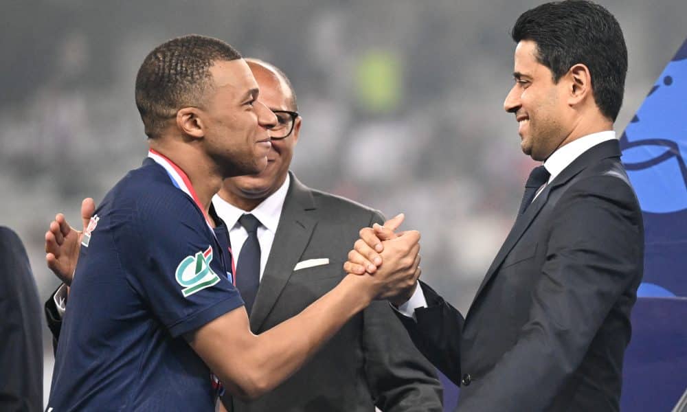 Kylian Mbappé et Nasser al-Khelaïfi lors de la dernière finale de Coupe de France, PSG-Lyon.