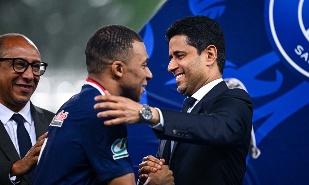 Kylian Mbappé et Nasser al-Khelaïfi lors de la finale de la Coupe de France 2024.