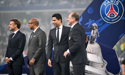 Les présidents du PSG, Nasser al-Khelaïfi, et de l'OL, John Textor, lors de la finale de la Coupe de France 2024.