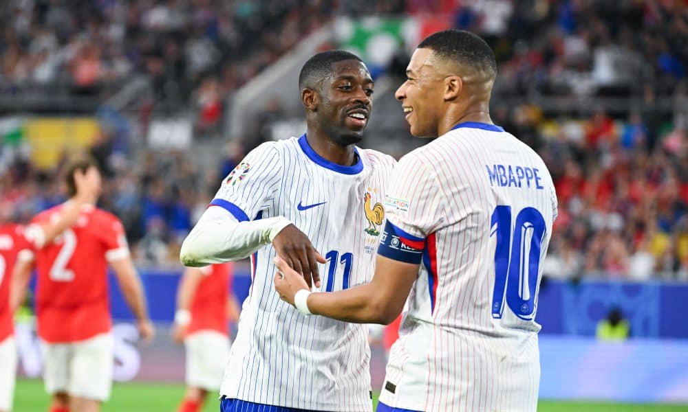 Ousmane Dembélé et Kylian Mbappé lors d'Autriche-France à l'Euro 2024.