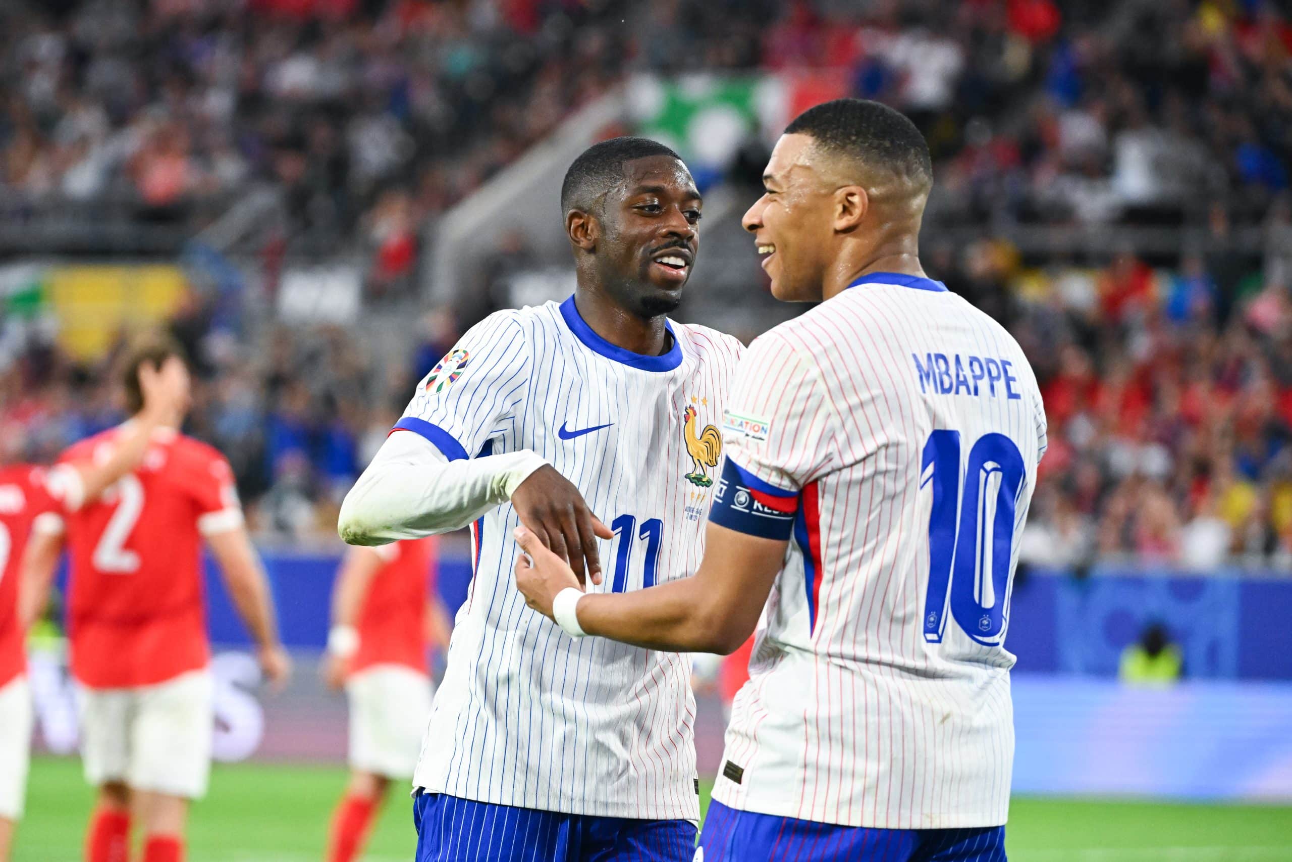 Ousmane Dembélé et Kylian Mbappé lors d'Autriche-France à l'Euro 2024.