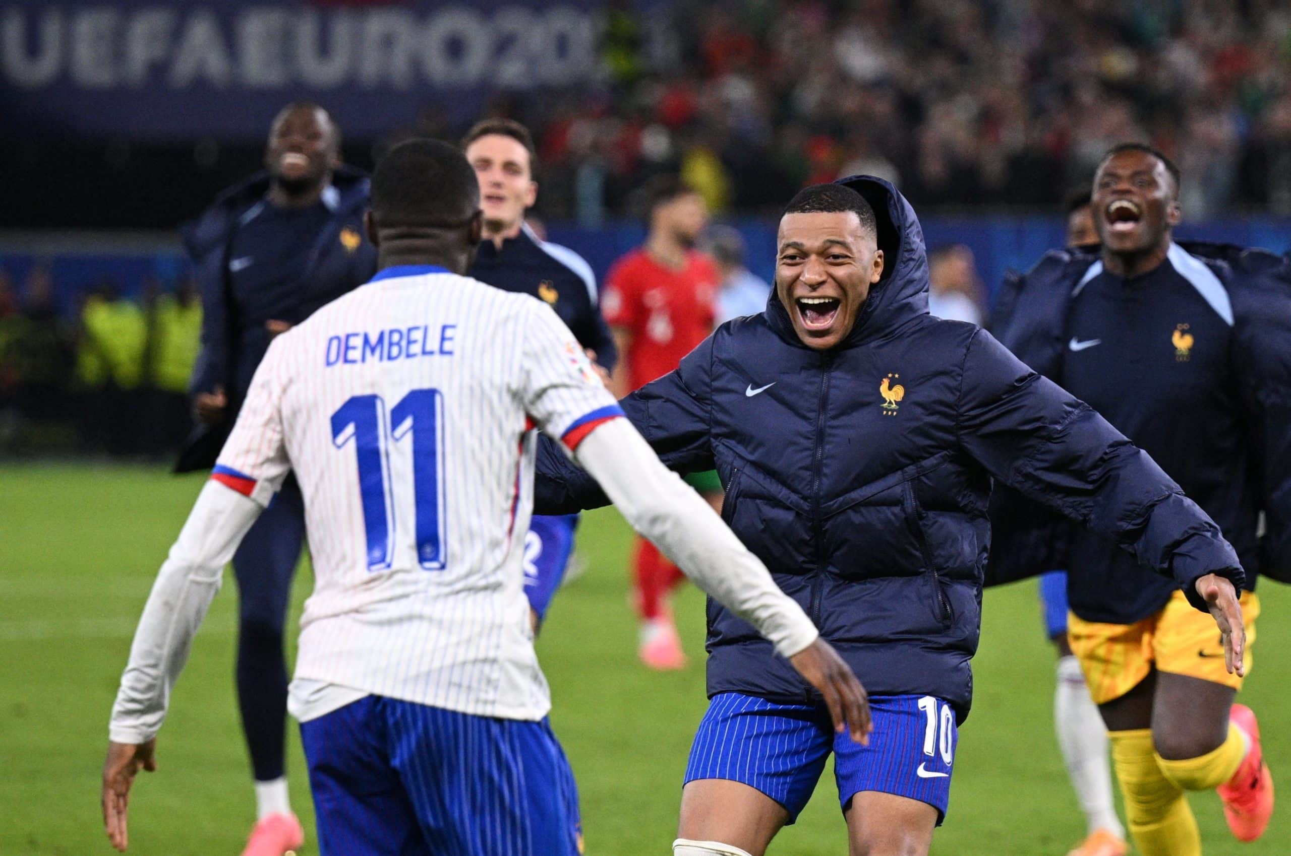 La joie d'Ousmane Dembélé et Kylian Mbappé lors de l'Euro 2024.