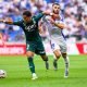 Georges Mikautadze au duel Thilo Kehrer lors du match aller entre l'OL et l'AS Monaco