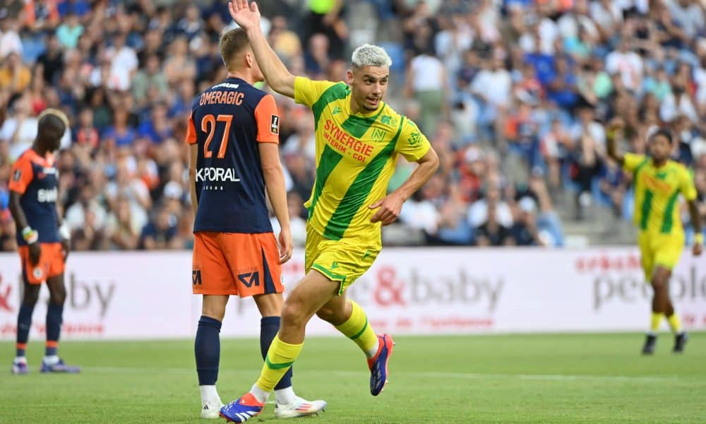 La joie de Matthis Abline après avoir marqué lors du match aller entre Montpellier et le FC Nantes