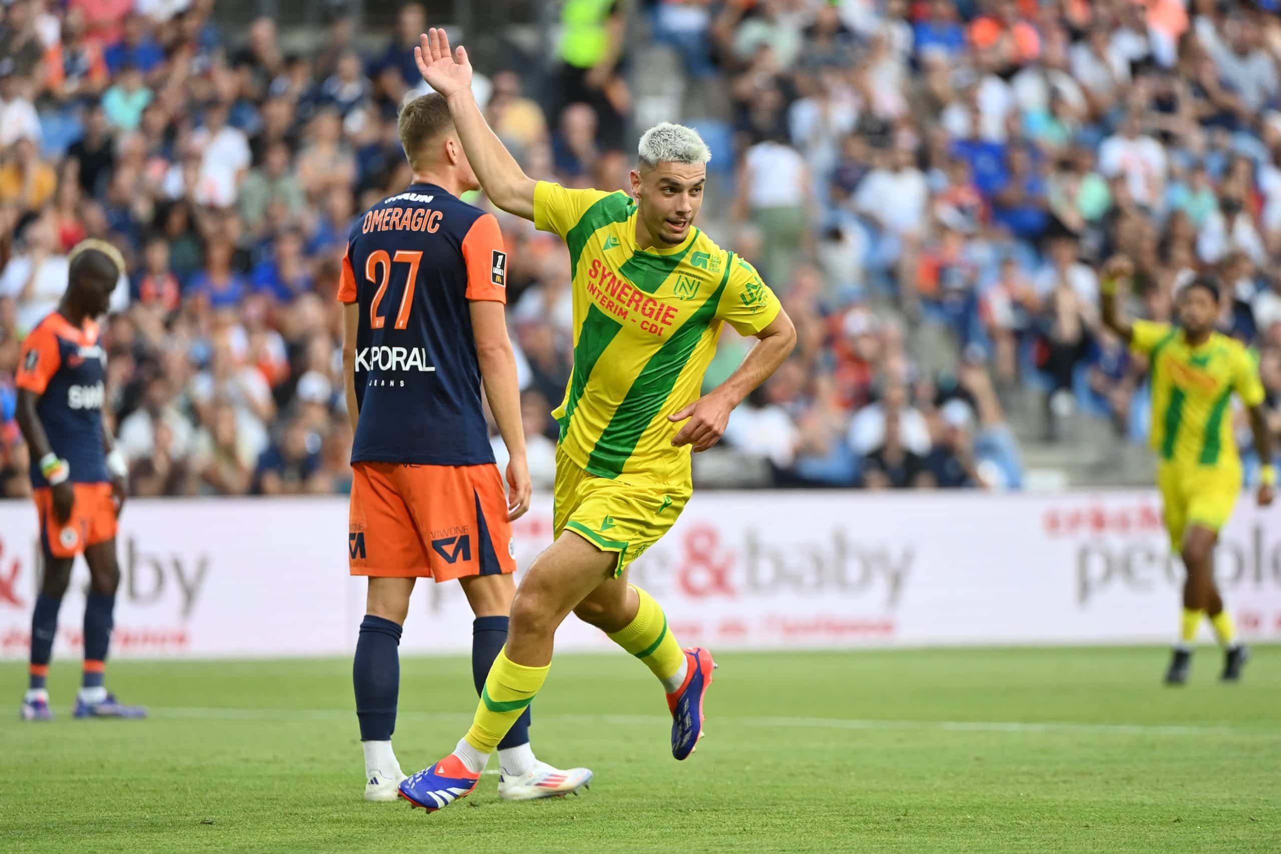 La joie de Matthis Abline après avoir marqué lors du match aller entre Montpellier et le FC Nantes