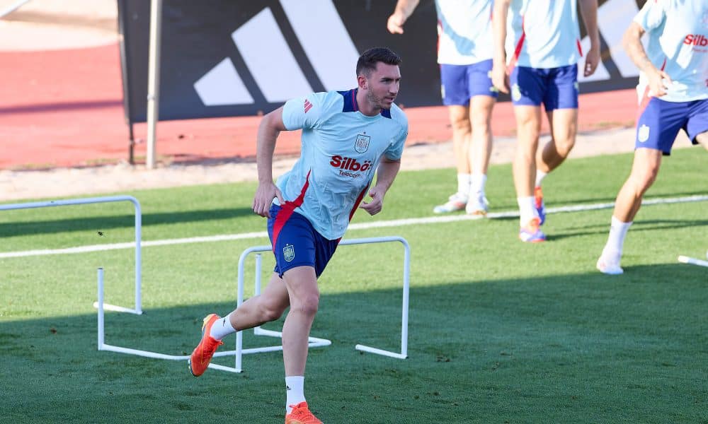 Aymeric Laporte lors d'un entraînement de la sélection espagnole.