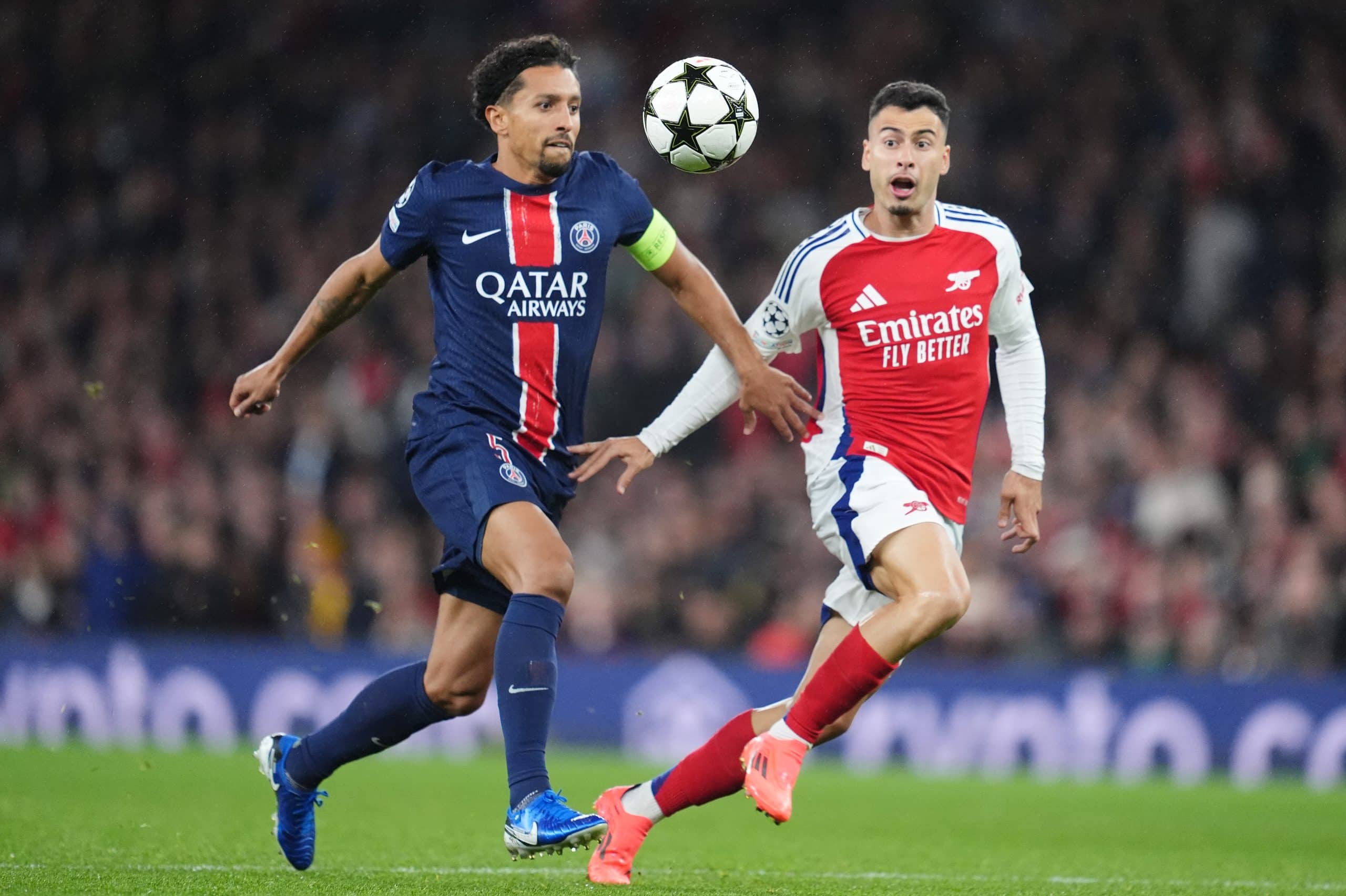 Marquinhos (PSG) et Martinelli (Arsenal) en face à face.