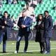 Patrick Guillou au milieu des journalistes de beIN, lors d'un match à Saint-Etienne.
