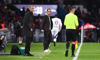 L'entraîneur du PSG, Luis Enrique, et celui du RC Strasbourg, Liam Rosenior.
