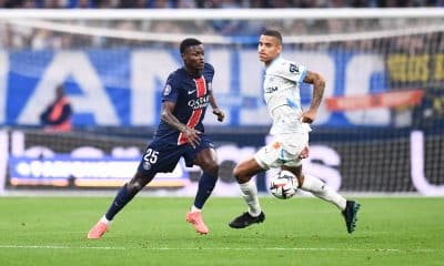 Nuno Mendes et Mason Greenwood lors du match aller entre le PSG et l'OM