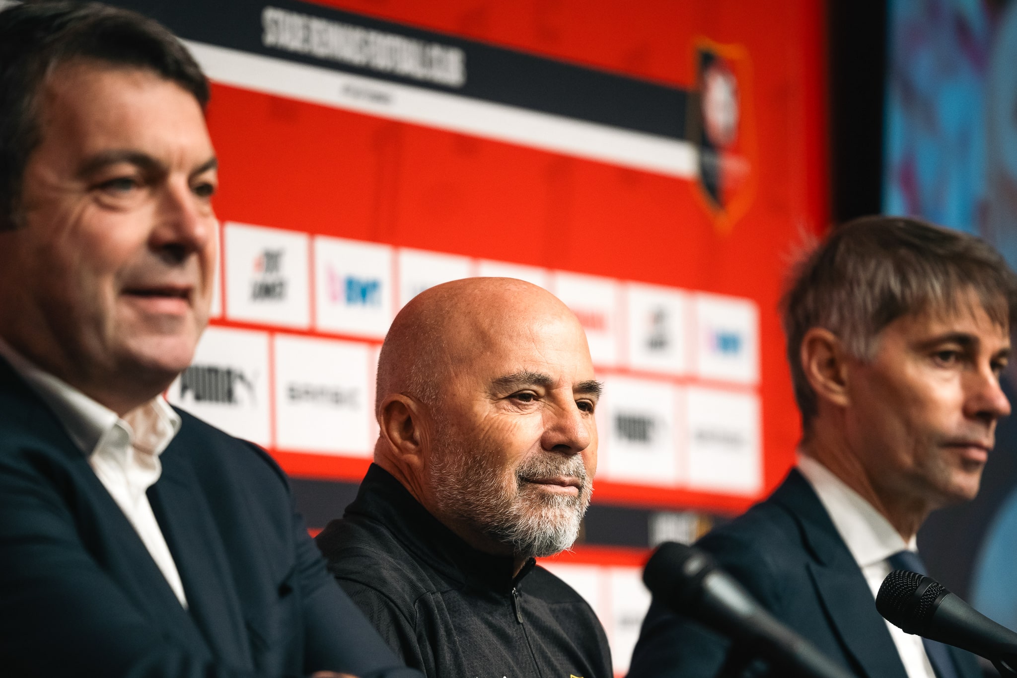 La direction sportive du Stade Rennais (Arnaud Pouille, Jorge Sampaoli et Frédéric Massara).