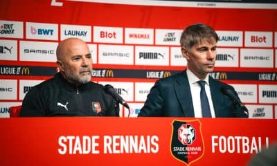 Jorge Sampaoli et Frederic Massara lors de la présentation de l'Argentin au Stade Rennais.