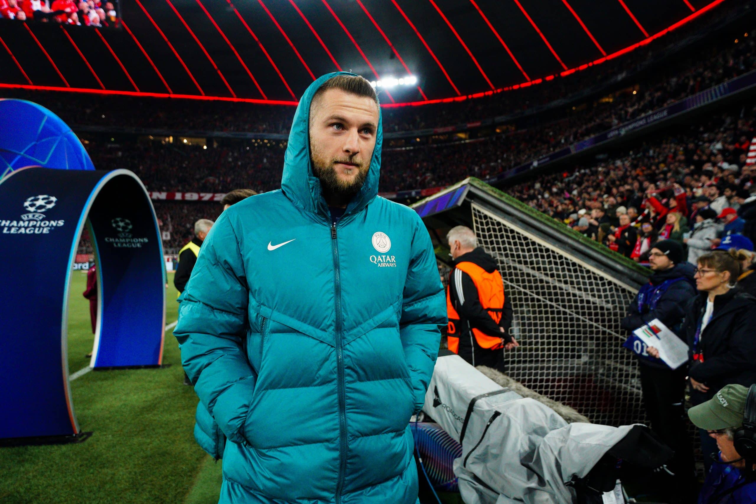 Milian Skriniar, lors d'un match entre le PSG et le Bayern, où il était remplaçant.