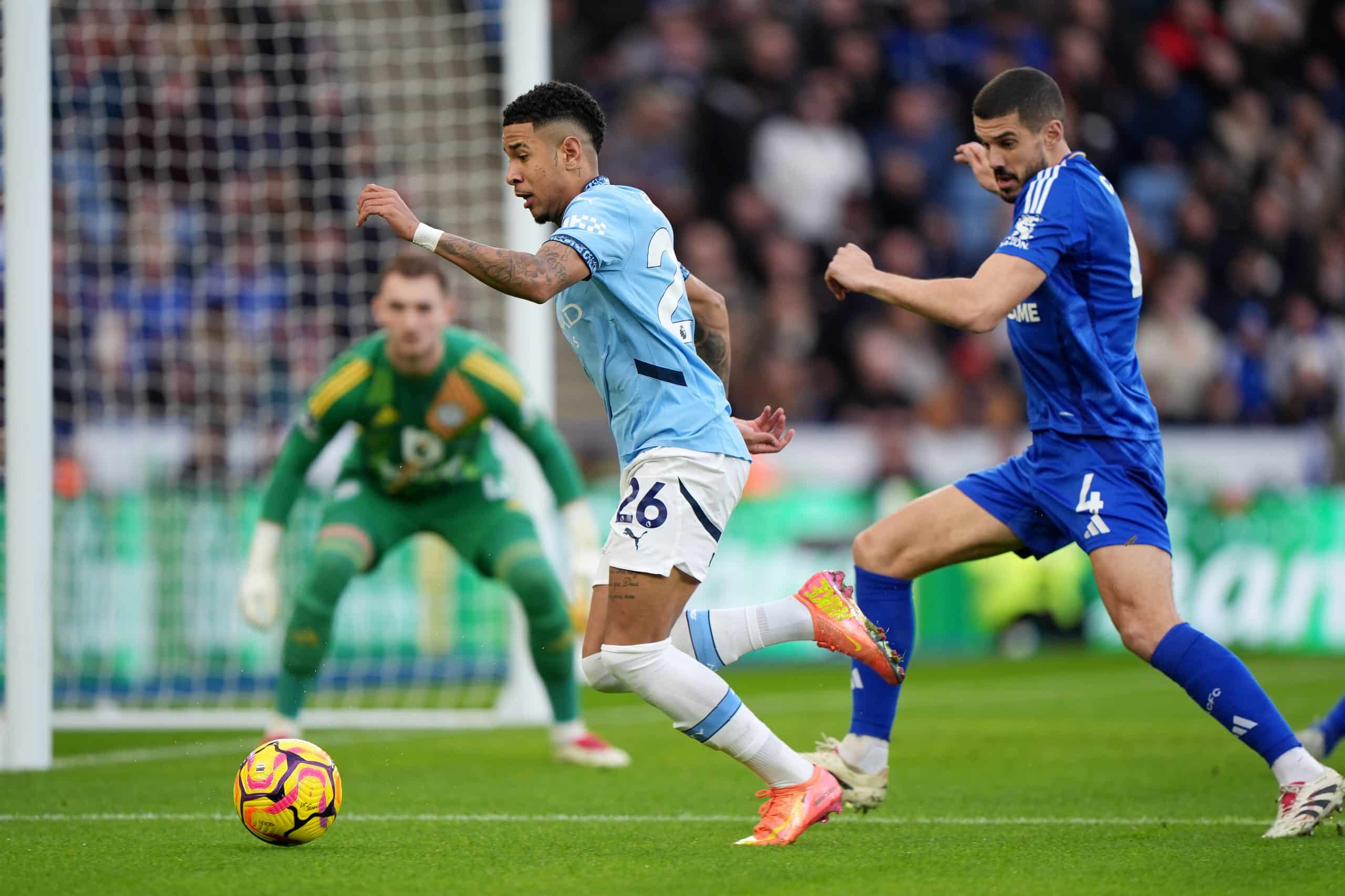 Savinho lors du match aller entre Manchester City et Leicester