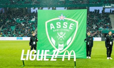 Le logo de l'ASSE brandi à l'entrée des joueurs dans le Chaudron.