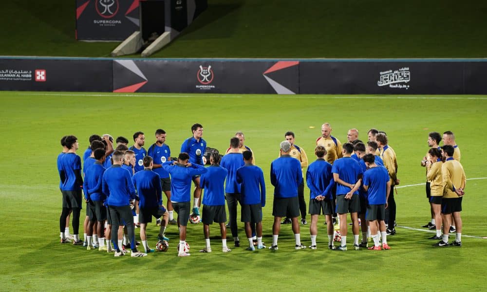 Joueurs du FC Barcelone pendant un entraînement.