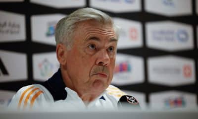 L'entraîneur du Real Madrid, Carlo Ancelotti, lors d'une conférence de presse.