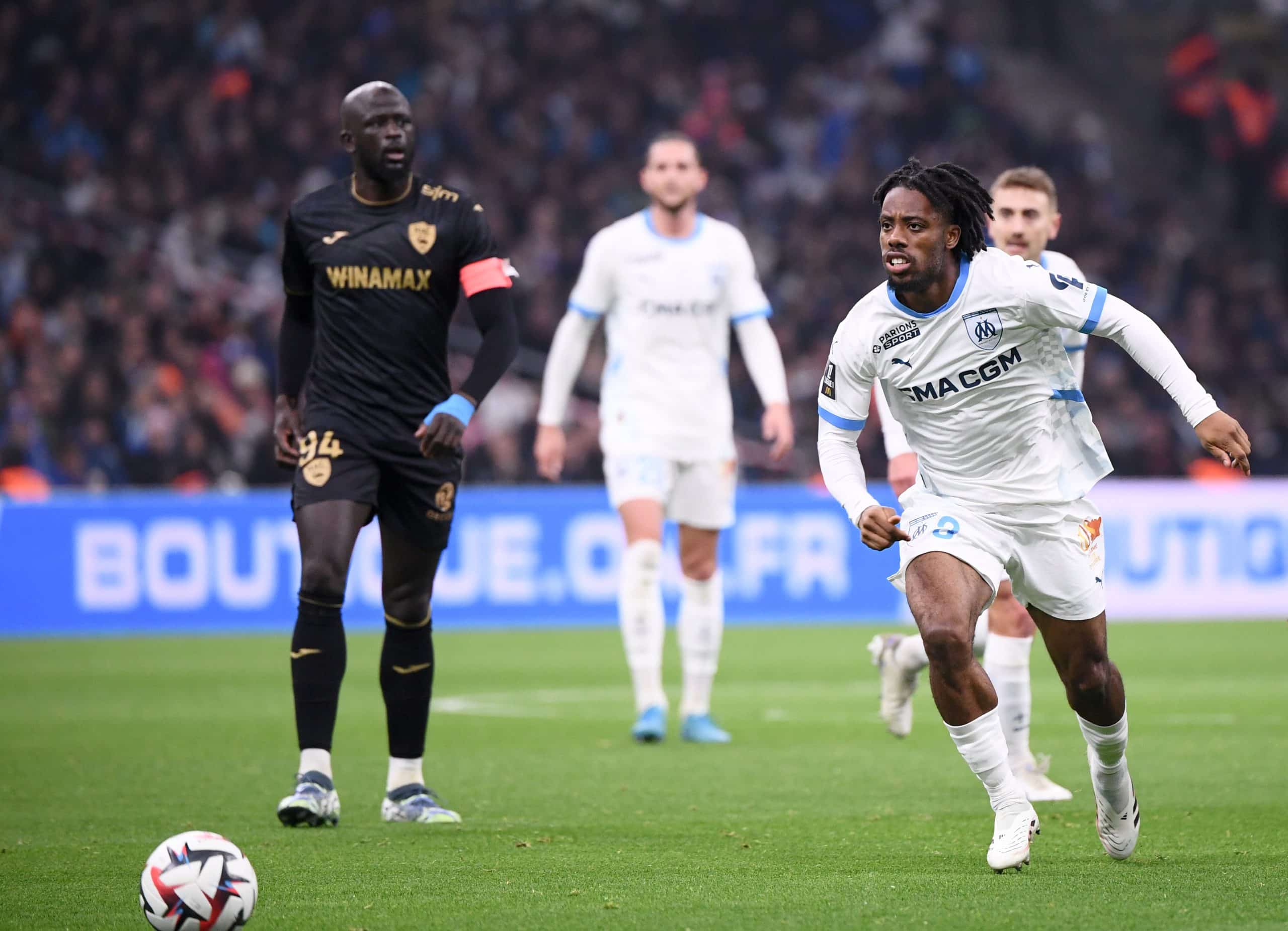 L'attaquant de l'OM Elye Wahi face au Havre.