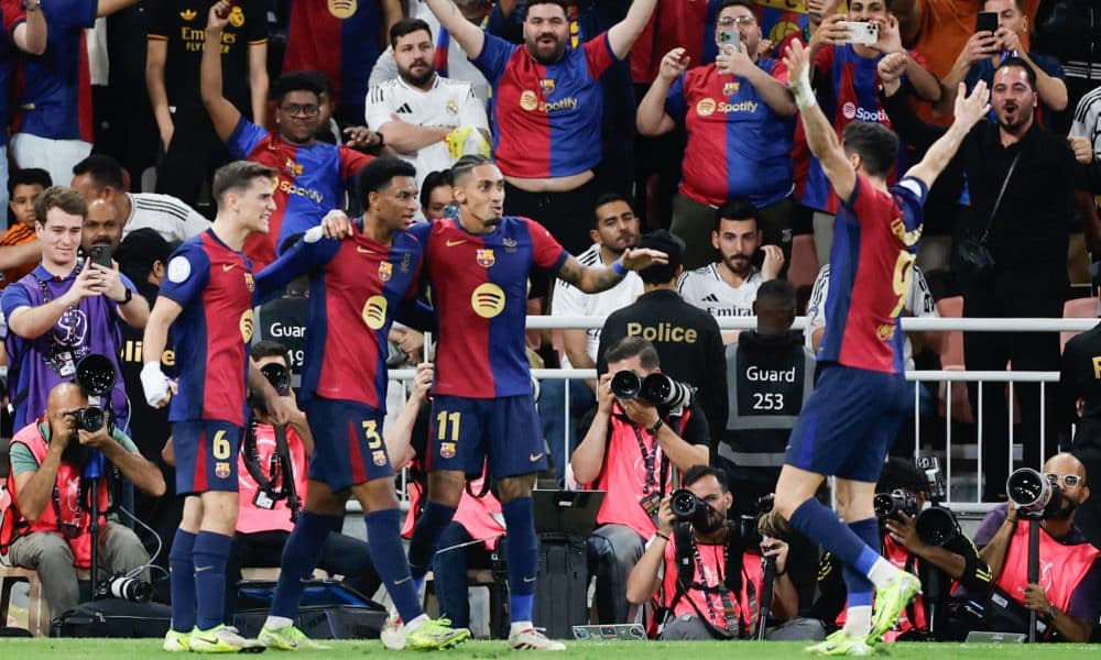 La joie des Barcelonais après leur quatrième but face au Real Madrid.