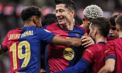 La joie des joueurs du FC Barcelone en finale de la Supercoupe d'Espagne.