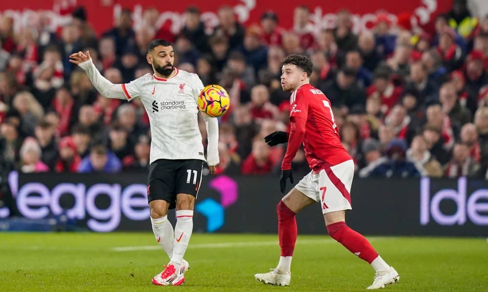 L'attaquant de Liverpool Mohamed Salah en action face à Nottingham Forest.