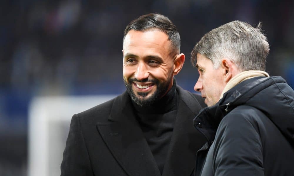 Mehdi Benatia, le directeur sportif de l'OM, ici avec son homologue rennais Frédéric Massara.