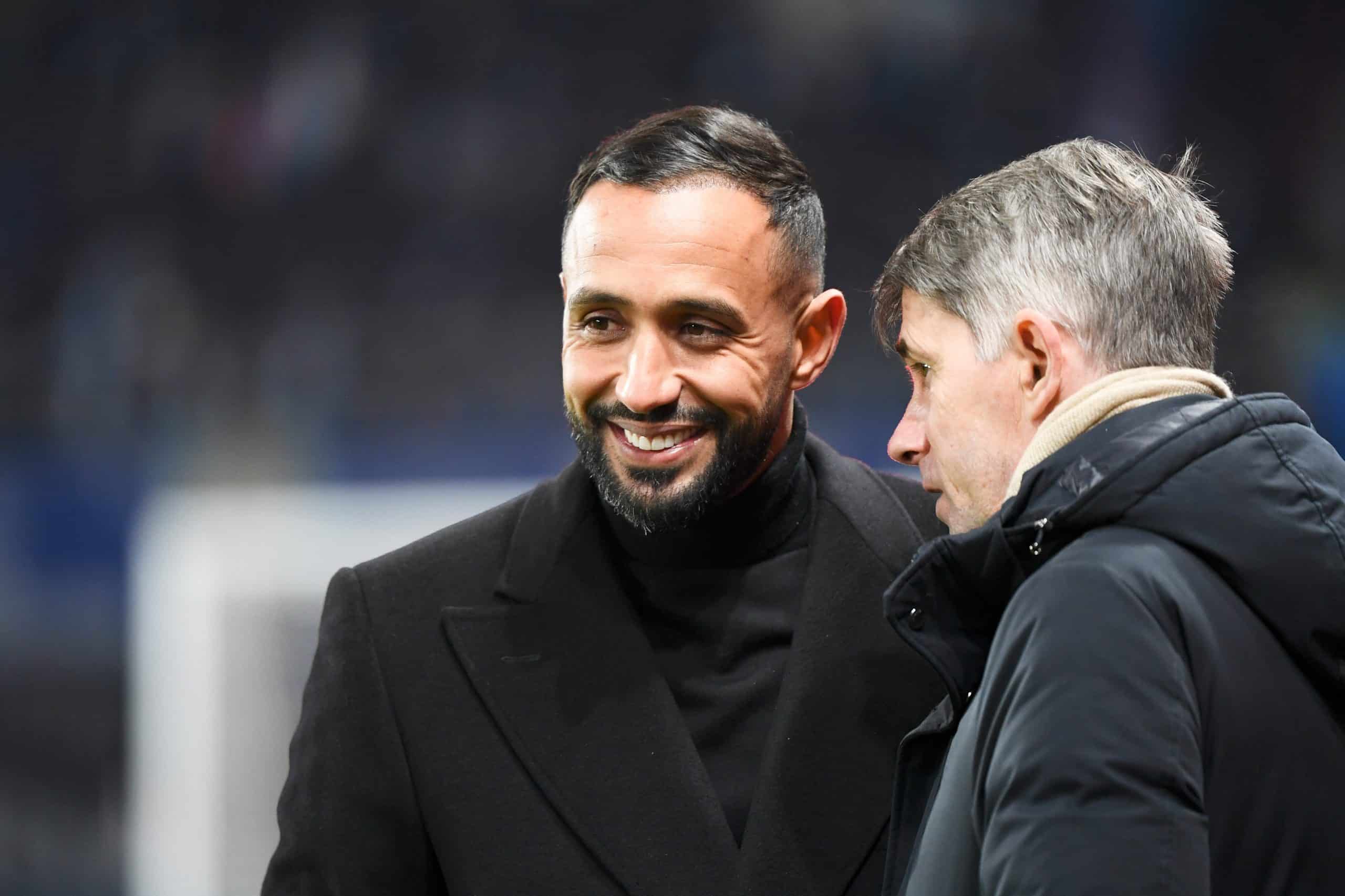 Mehdi Benatia, le directeur sportif de l'OM, ici avec son homologue rennais Frédéric Massara.