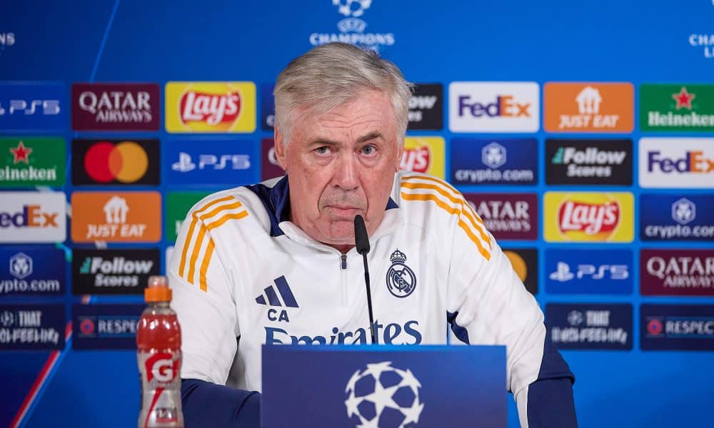 L'entraîneur du Real Madrid, Carlo Ancelotti, en conférence de presse.