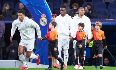 Les superstars du Real Madrid Jude Bellingham, Vinicius Jr et Kylian Mbappé.