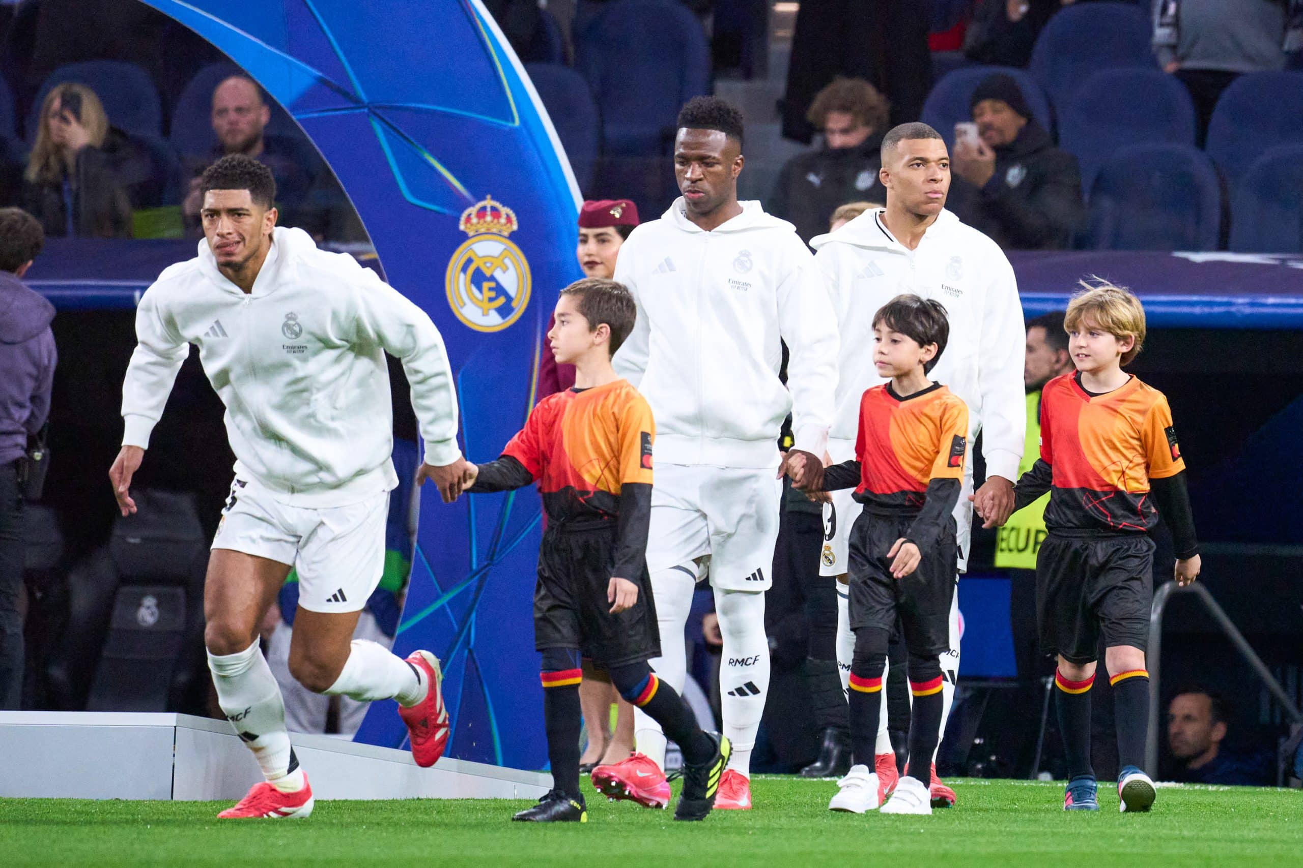 Les superstars du Real Madrid Jude Bellingham, Vinicius Jr et Kylian Mbappé.