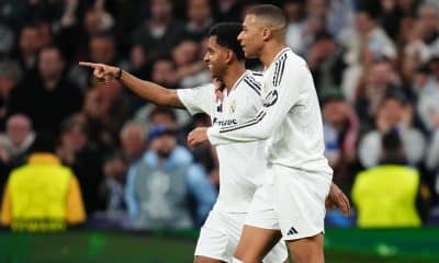 La joie de Rodrygo et Mbappé lors du match entre le Real Madrid et le Red Bull Salzbourg.